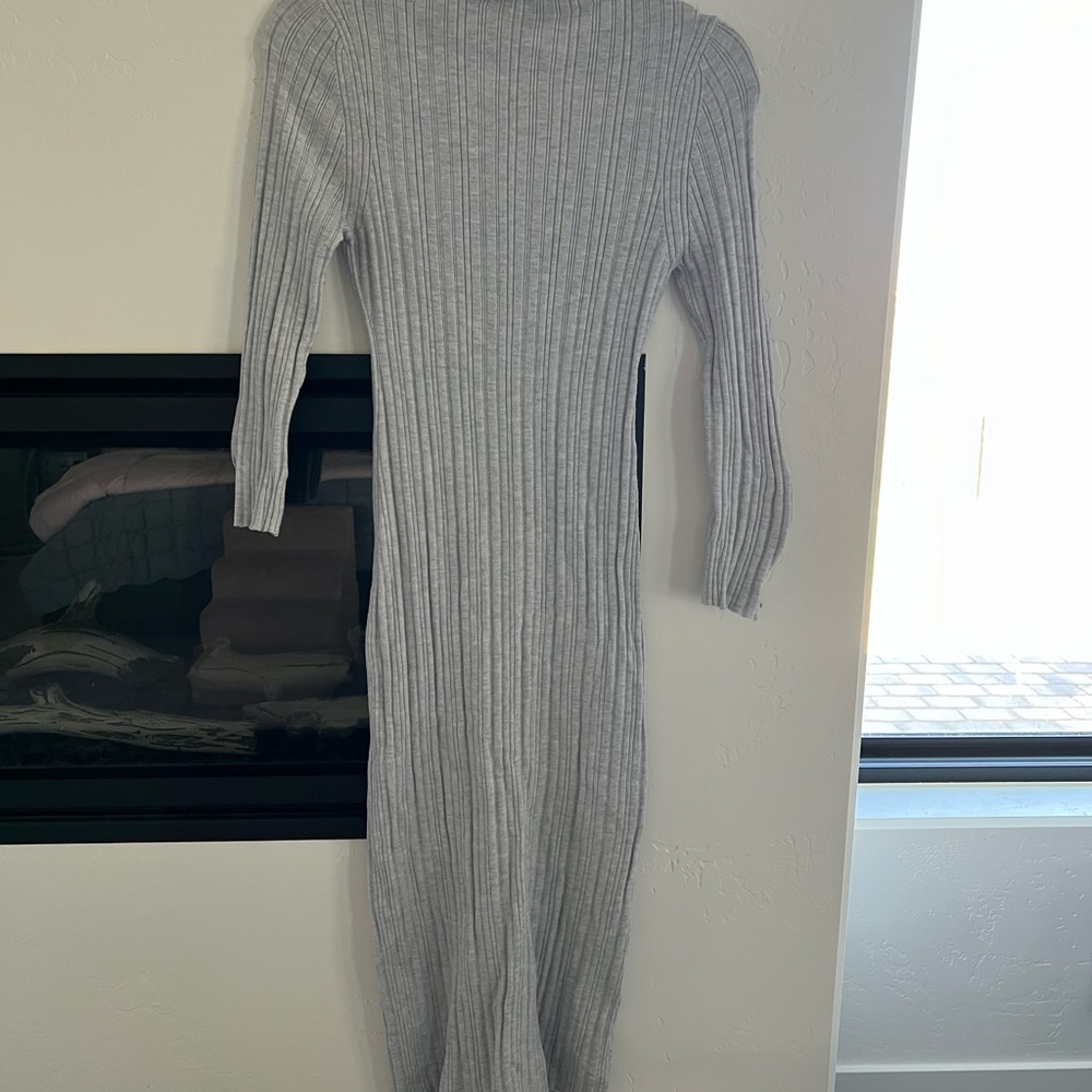 Gray Long Sleeve Ribbed Dress